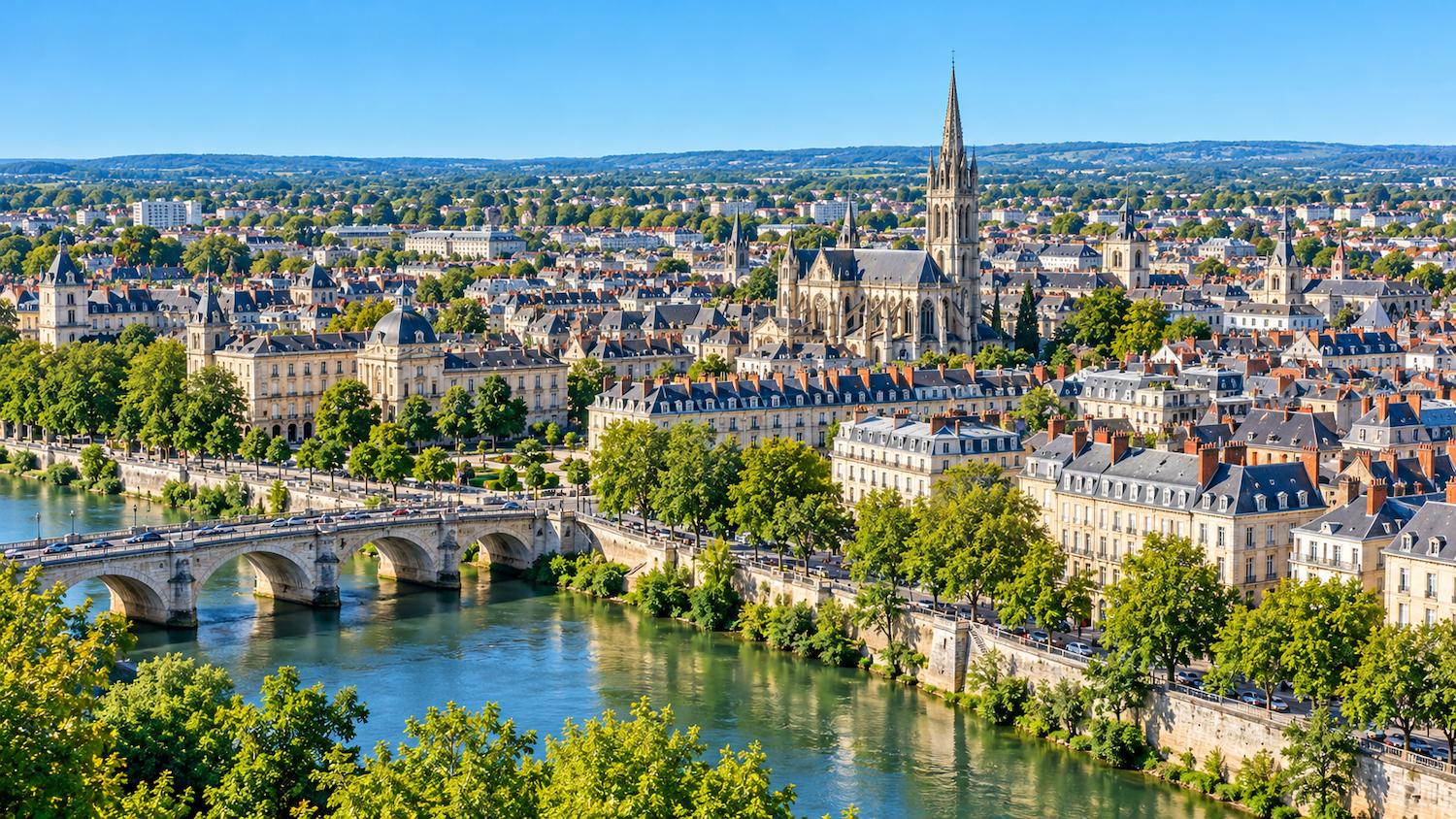 Vue aérienne de Pau et du Béarn, à proximité d’Idron et des Pyrénées